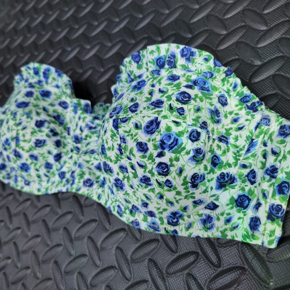 J.Crew Blue Rose Floral Underwire Bikini Top 36B Vacation Ready Resortwear